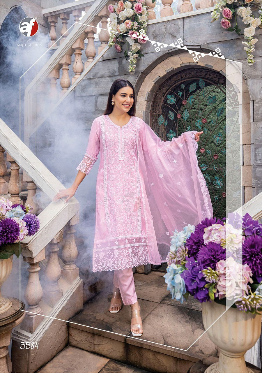 Sayara By Af Designer Muslin Embroidery Kurti With Bottom Dupatta Wholesale Price In Surat
